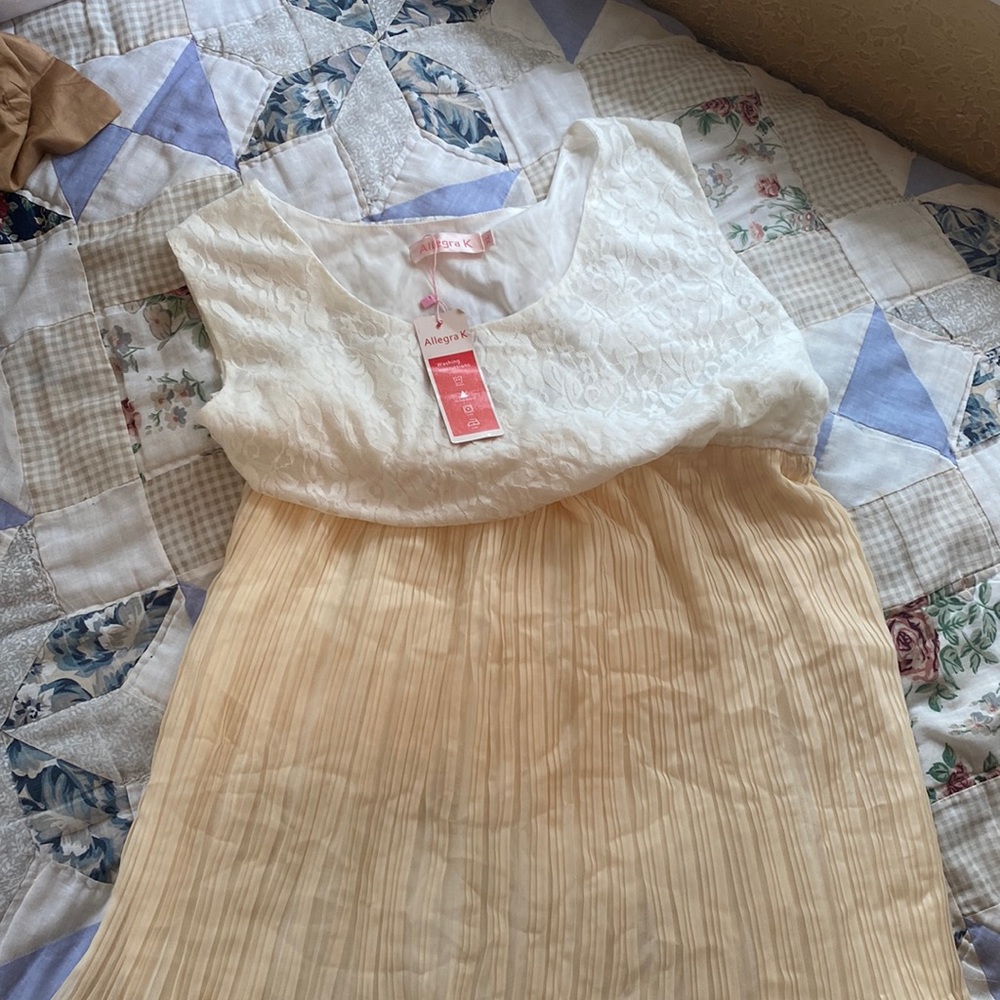 NWT Allegra K Women's Elegant white Lace Upper Dress bottom shear cream X-Large